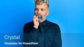  Presentation with king crown - Amazing presentation design having middle-age-handsome-business-man backdrop and a ocean colored foreground