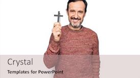  Presentation with catholic mass cross - Presentation having middle-age-handsome-catholic-man background and a coral colored foreground