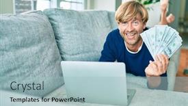  Presentation with online shopping - Theme with middle-age-handsome-caucasian-man background and a light blue colored foreground