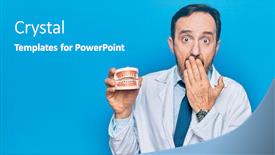  Presentation with dentist - Beautiful PPT layouts featuring middle-age-handsome-dentist-man backdrop and a teal colored foreground