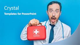  Presentation with first aid - Slide set having middle-age-handsome-doctor-man background and a teal colored foreground