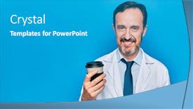  Presentation with takeaway coffee - Presentation theme consisting of middle-age-handsome-doctor-man background and a teal colored foreground