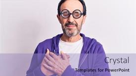  Presentation with handsome - Presentation theme with middle-age-handsome-freaky-man background and a light blue colored foreground