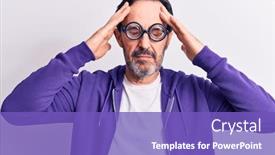  Presentation with migraine - Colorful slide deck enhanced with middle-age-handsome-freaky-man backdrop and a violet colored foreground