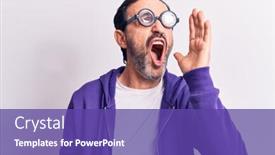  Presentation with communication - Audience pleasing presentation theme consisting of middle-age-handsome-freaky-man backdrop and a violet colored foreground