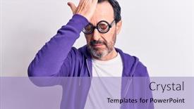  Presentation with memory - PPT theme consisting of middle-age-handsome-freaky-man background and a light blue colored foreground