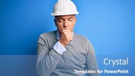  Presentation with health-care - Colorful PPT layouts enhanced with middle-age-handsome-grey-haired backdrop and a teal colored foreground