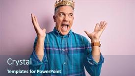  Presentation with king crown - PPT layouts with middle-age-handsome-grey-haired background and a ocean colored foreground