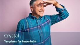  Presentation with far away - Colorful presentation theme enhanced with middle-age-handsome-grey-haired backdrop and a ocean colored foreground