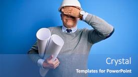  Presentation with architect - Presentation theme having middle-age-handsome-grey-haired background and a teal colored foreground