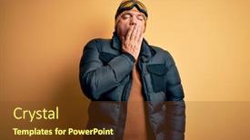  Presentation with sleepiness - Colorful PPT theme enhanced with middle-age-handsome-grey-haired backdrop and a tawny brown colored foreground