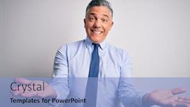  Presentation with greetings - Audience pleasing presentation theme consisting of middle-age-handsome-grey-haired backdrop and a light blue colored foreground