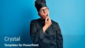  Presentation with chef war - Presentation theme enhanced with middle-age-handsome-grey-haired background and a ocean colored foreground