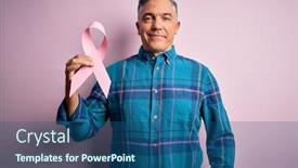  Presentation with pink ribbon - Audience pleasing PPT theme consisting of middle-age-handsome-grey-haired backdrop and a ocean colored foreground