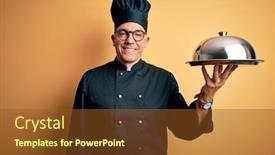  Presentation with happy sad face man - Presentation theme having middle-age-handsome-grey-haired background and a tawny brown colored foreground