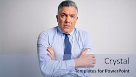  Presentation with grey - Presentation having middle-age-handsome-grey-haired background and a light blue colored foreground