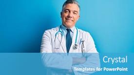  Presentation with grey - Slides having middle-age-handsome-grey-haired background and a teal colored foreground