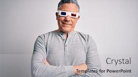  Presentation with grey - Colorful presentation theme enhanced with middle-age-handsome-grey-haired backdrop and a light gray colored foreground