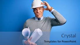  Presentation with architect - Cool new slide set with middle-age-handsome-grey-haired backdrop and a teal colored foreground