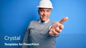  Presentation with blue handshake - Slide deck featuring middle-age-handsome-grey-haired background and a ocean colored foreground