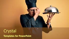  Presentation with waiter - PPT layouts featuring middle-age-handsome-grey-haired background and a tawny brown colored foreground