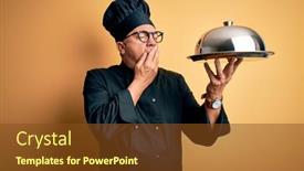  Presentation with waiter - Presentation theme consisting of middle-age-handsome-grey-haired background and a tawny brown colored foreground