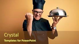  Presentation with waiter - Amazing presentation theme having middle-age-handsome-grey-haired backdrop and a tawny brown colored foreground