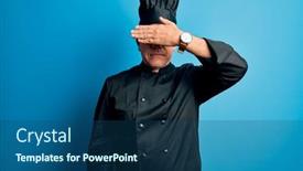  Presentation with chef - Presentation consisting of middle-age-handsome-grey-haired background and a ocean colored foreground