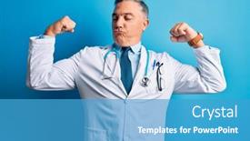  Presentation with physical fitness old age - Presentation featuring middle-age-handsome-grey-haired background and a teal colored foreground