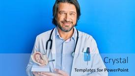  Presentation with gynecologist - Colorful slide set enhanced with middle-age-handsome-gynecologist-man backdrop and a light blue colored foreground