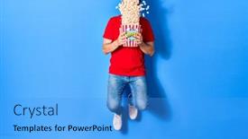  Presentation with popcorn movie - Audience pleasing PPT layouts consisting of middle-age-handsome-hispanic-man backdrop and a teal colored foreground