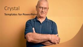  Presentation with army person pressing remote baton - Colorful PPT theme enhanced with middle-age-handsome-hoary-man backdrop and a yellow colored foreground