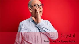  Presentation with red bull case - Colorful presentation enhanced with middle-age-handsome-hoary-man backdrop and a crimson colored foreground