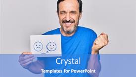  Presentation with happy sad face man - Amazing PPT theme having middle-age-handsome-man-holding backdrop and a teal colored foreground