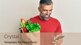  Presentation with handsome - Slides having middle-age-handsome-man-holding background and a coral colored foreground