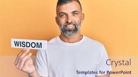  Presentation with wisdom - Cool new presentation with middle-age-handsome-man-holding backdrop and a sky blue colored foreground