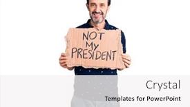  Presentation with president - Amazing PPT layouts having middle-age-handsome-man-holding backdrop and a white colored foreground