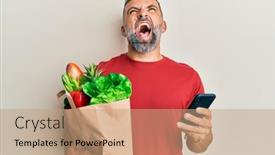  Presentation with anger - Presentation design enhanced with middle-age-handsome-man-holding background and a coral colored foreground