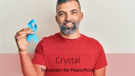  Presentation with blue ribbon - Slide set having middle-age-handsome-man-holding background and a red colored foreground