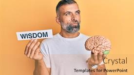  Presentation with brain thinking - Presentation design having middle-age-handsome-man-holding background and a coral colored foreground