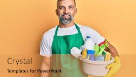  Presentation with handsome - Presentation design featuring middle-age-handsome-man-holding background and a gold colored foreground