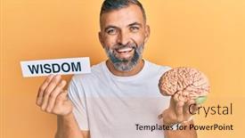  Presentation with wisdom - Slide set enhanced with middle-age-handsome-man-holding background and a coral colored foreground