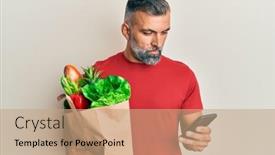  Presentation with handsome - Presentation design consisting of middle-age-handsome-man-holding background and a coral colored foreground