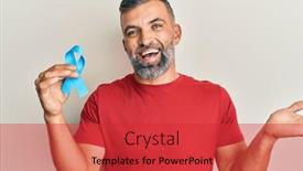  Presentation with blue ribbon - Slide set enhanced with middle-age-handsome-man-holding background and a red colored foreground