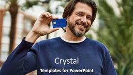  Presentation with credit card - Slides consisting of middle-age-handsome-man-holding background and a ocean colored foreground