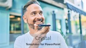  Presentation with voice - Colorful PPT theme enhanced with middle-age-handsome-man-smiling backdrop and a light blue colored foreground