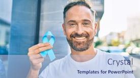  Presentation with prostate cancer - Theme with middle-age-handsome-man-smiling background and a sky blue colored foreground