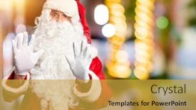  Presentation with forbidden - Beautiful PPT theme featuring middle age handsome man wearing santa claus costume and beard standing moving away hands palms showing refusal and denial with afraid and disgusting expression stop and forbidden backdrop and a yellow colored foreground