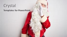  Presentation with secret - Slides consisting of middle age handsome man wearing santa costume standing over isolated white background hand on mouth telling secret rumor whispering malicious talk conversation background and a light gray colored foreground