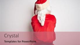  Presentation with costume - Presentation enhanced with middle age handsome man wearing santa costume standing over isolated white background standing backwards looking away with crossed arms background and a coral colored foreground